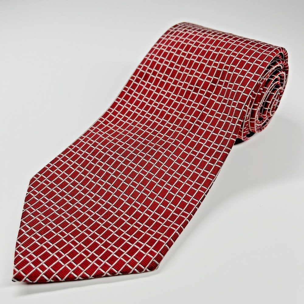 Lauren Ralph Lauren Silk Men's Necktie Red Geometric Squares Made In USA